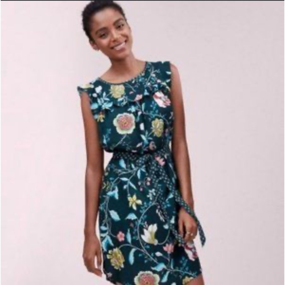 LOFT Floral Mini Dress - Teal and Multicolor